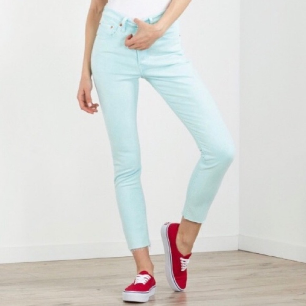 LEVIS Womens 501 High Waist Stretch Aqua Blue Skinny Jeans NEW 27 Small